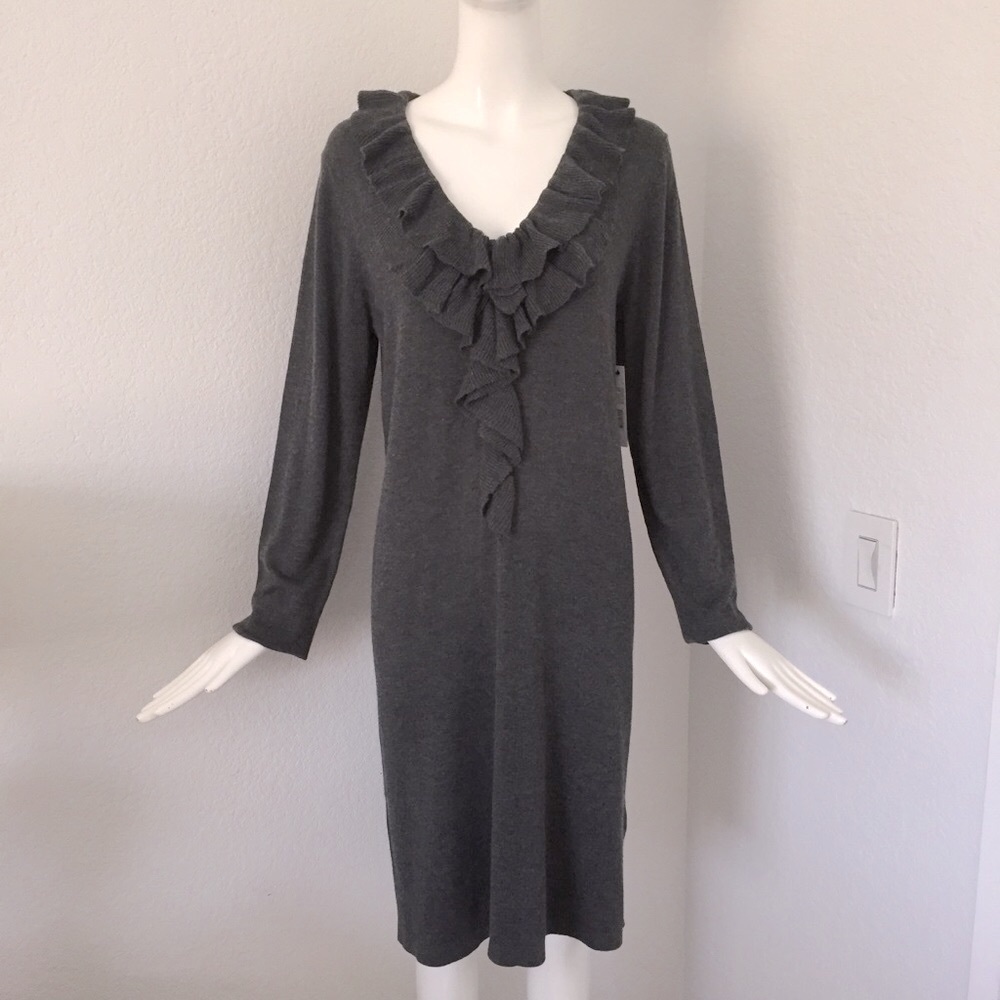 Tahari gray ruffle trim Dress